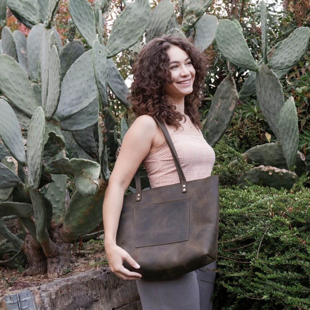 Small Leather Tote Bag - GAD Roots
