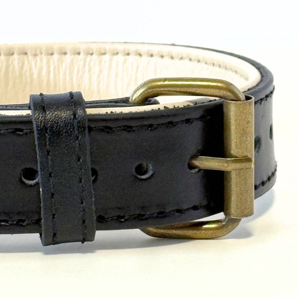 CustomFit – Soft Padded Black Leather Dog Collar - GAD Roots