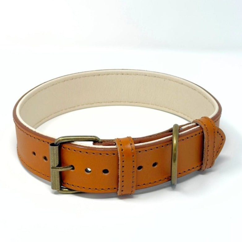 CustomFit – Soft Padded Cognac Leather Dog Collar - GAD Roots