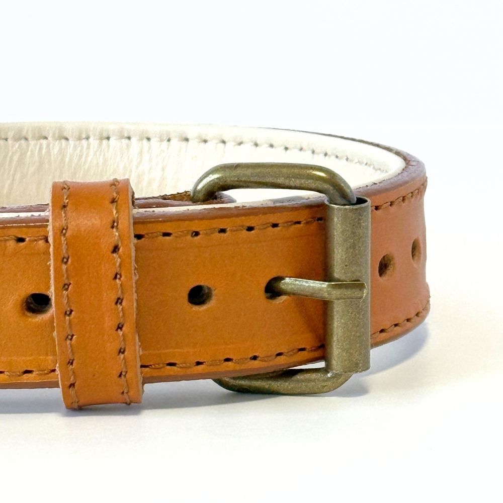 CustomFit – Soft Padded Cognac Leather Dog Collar - GAD Roots