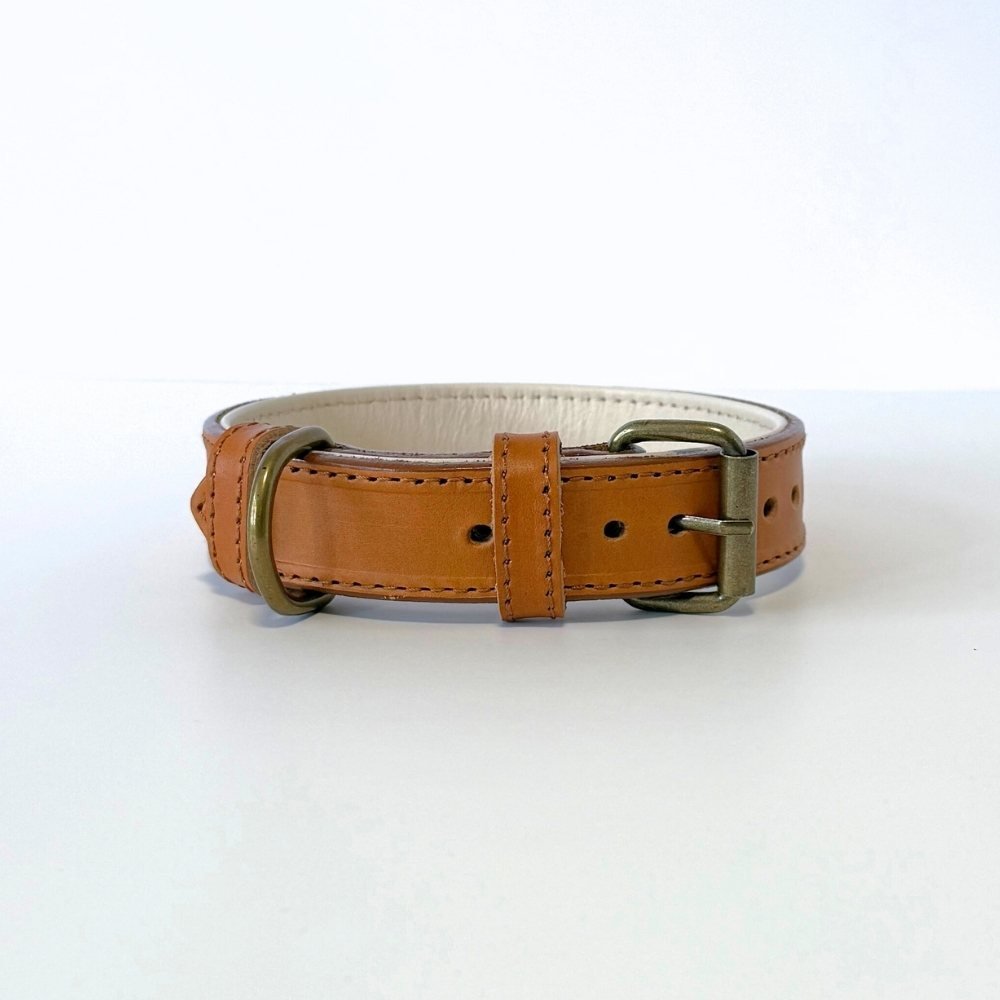 CustomFit – Soft Padded Cognac Leather Dog Collar - GAD Roots