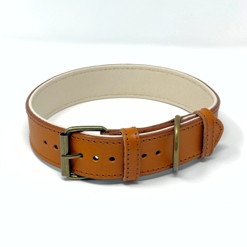 CustomFit – Soft Padded Cognac Leather Dog Collar - GAD Roots
