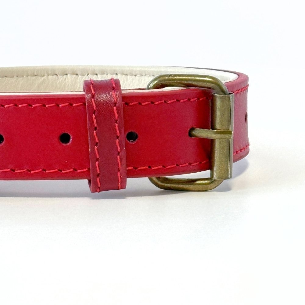 CustomFit – Soft Padded Red Leather Dog Collar - GAD Roots