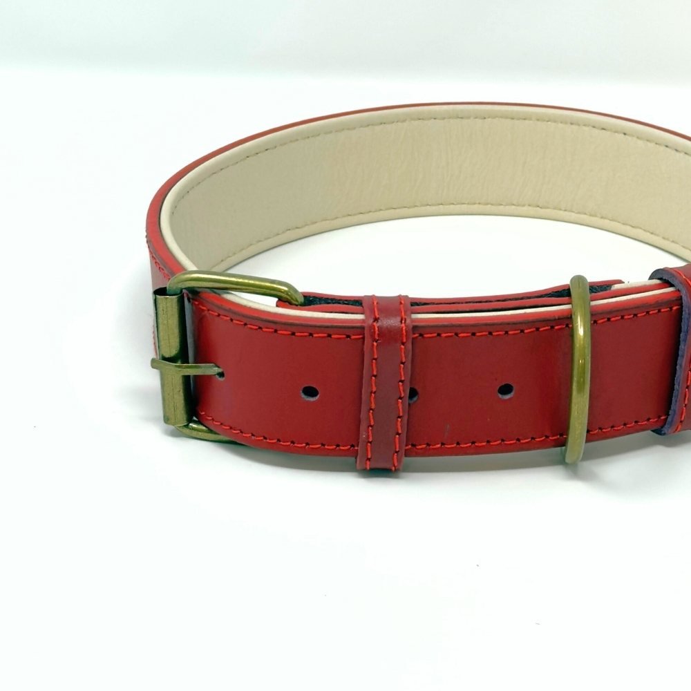 CustomFit – Soft Padded Red Leather Dog Collar - GAD Roots