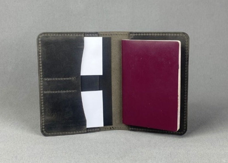 Grey Leather Passport Holder for 2 Passports - GAD Roots