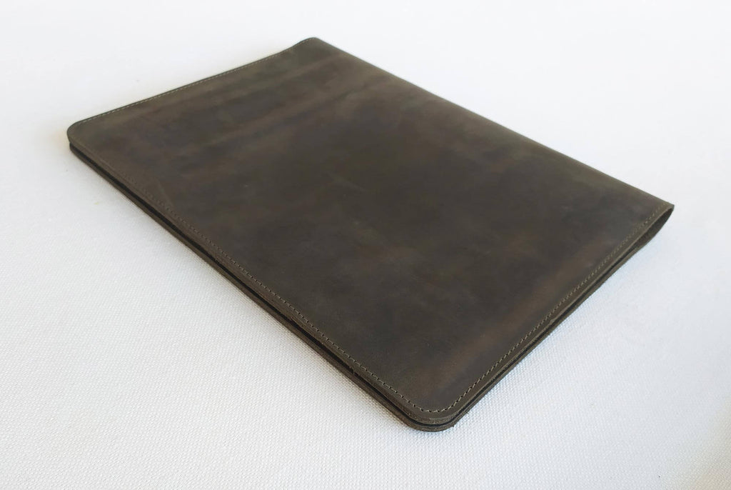 Bifold Leather Portfolio Organizer A4 | Khaki Green - GAD Roots