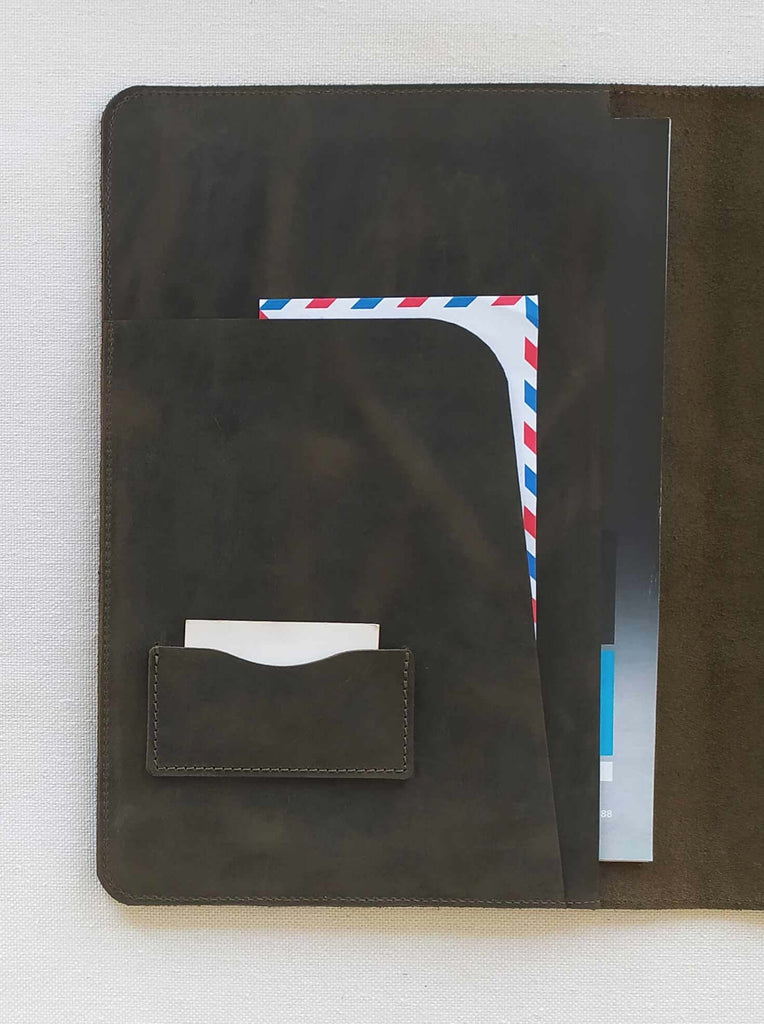 Bifold Leather Portfolio Organizer A4 | Khaki Green - GAD Roots