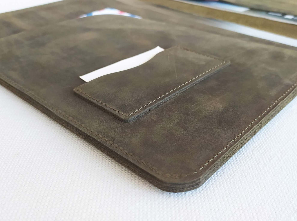 Bifold Leather Portfolio Organizer A4 | Khaki Green - GAD Roots