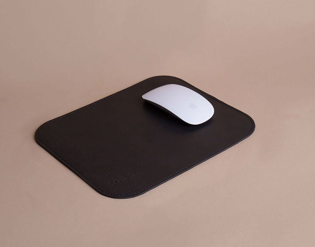 black genuine leather mouse pad side