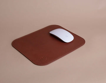 brown genuine leather mouse pad side