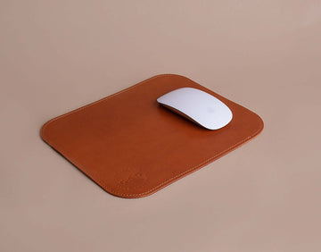 cognac genuine leather mouse pad side