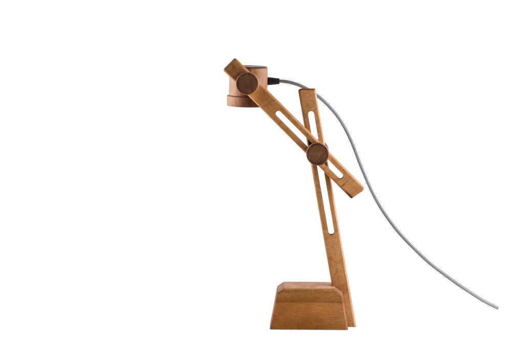 tan wood desk lamp