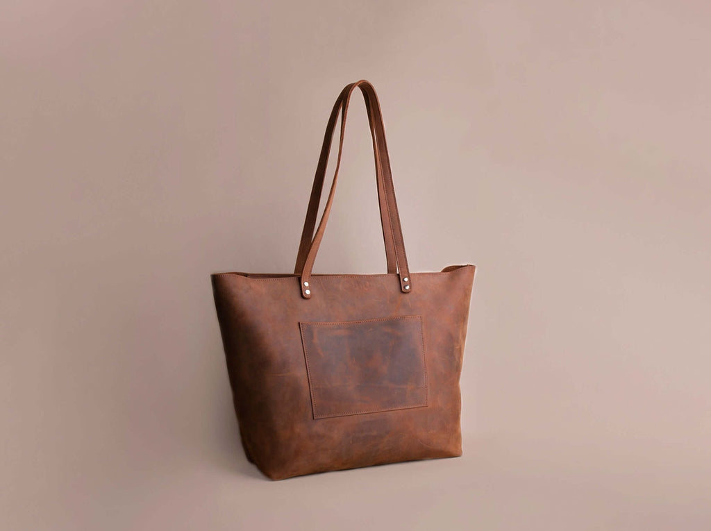 Leather Tote Bag | Brown Color - GAD Roots