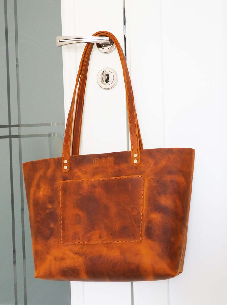 Leather Tote Bag | Camel Color - GAD Roots