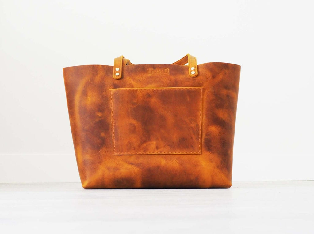 Leather Tote Bag | Camel Color - GAD Roots