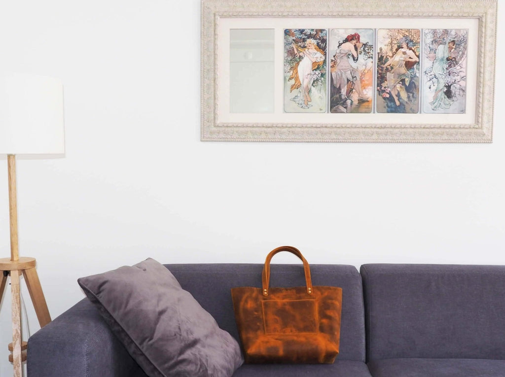 Leather Tote Bag | Camel Color - GAD Roots