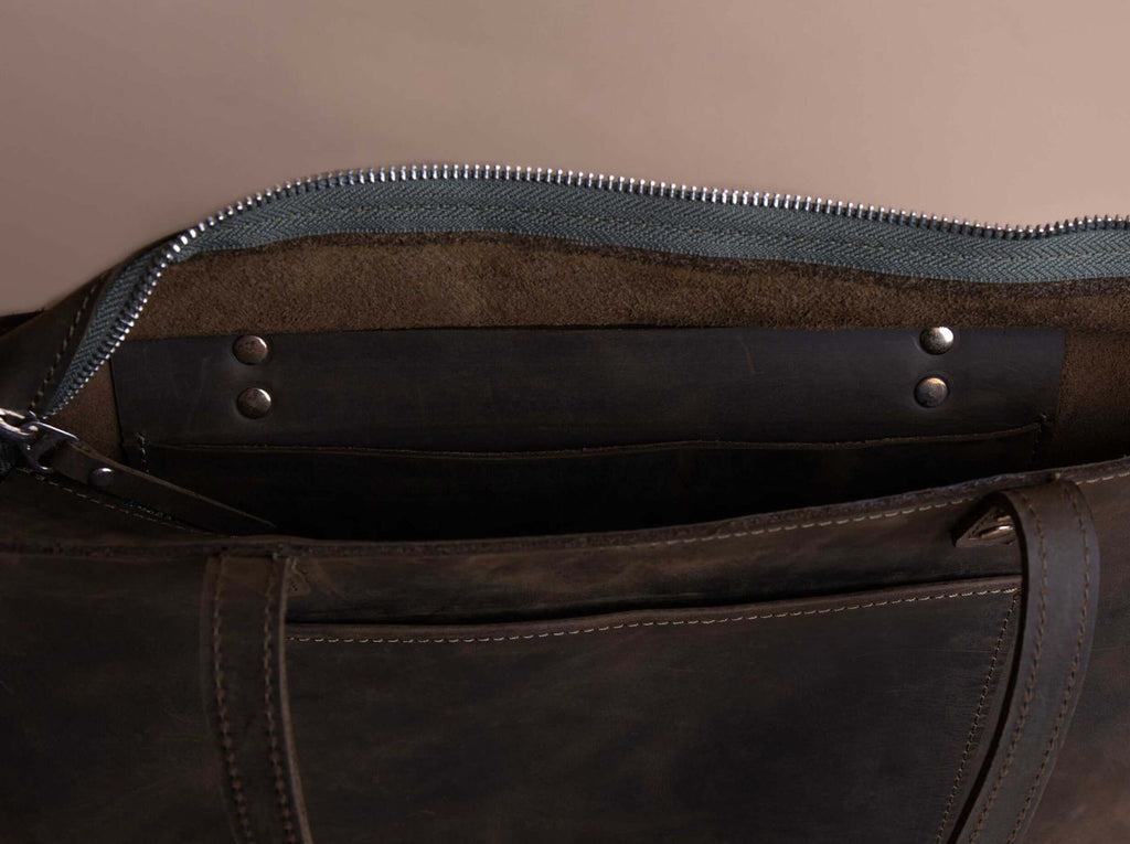 Leather Tote Bag | Khaki Green - GAD Roots