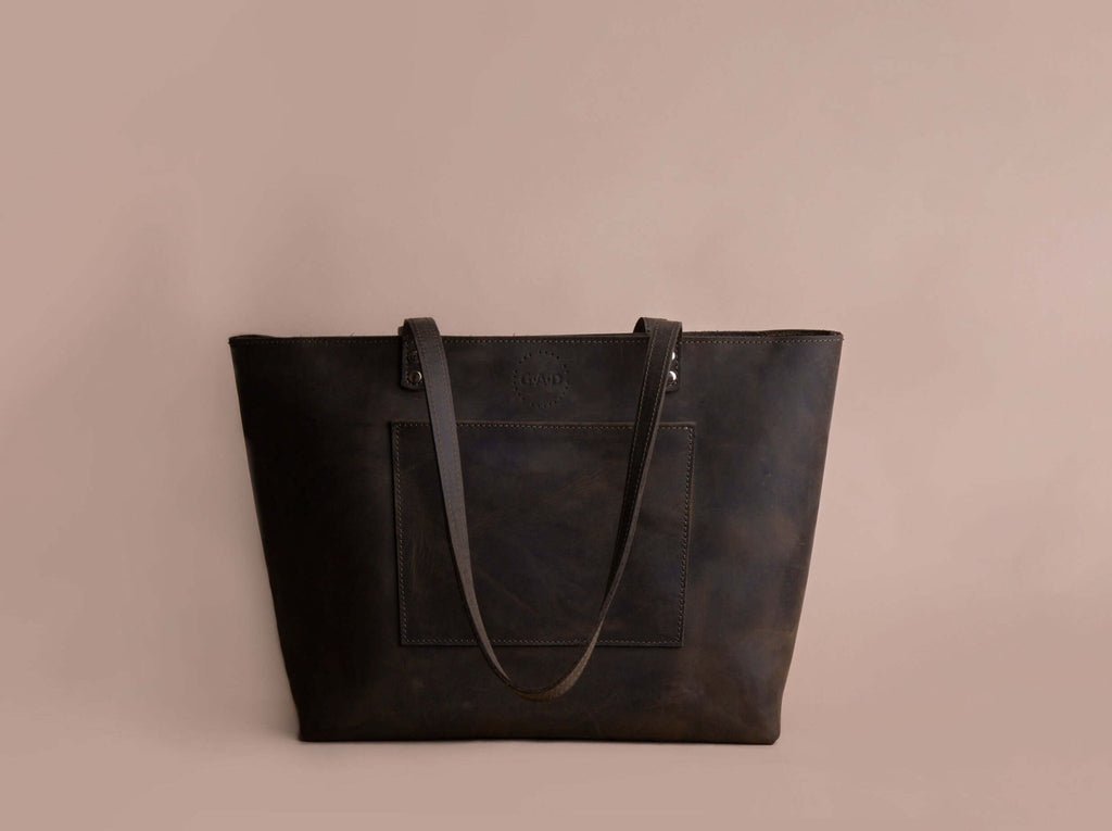 Leather Tote Bag | Khaki Green - GAD Roots