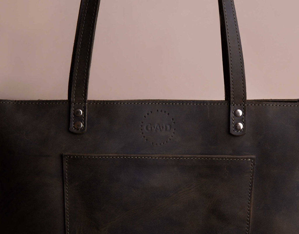 Leather Tote Bag | Khaki Green - GAD Roots