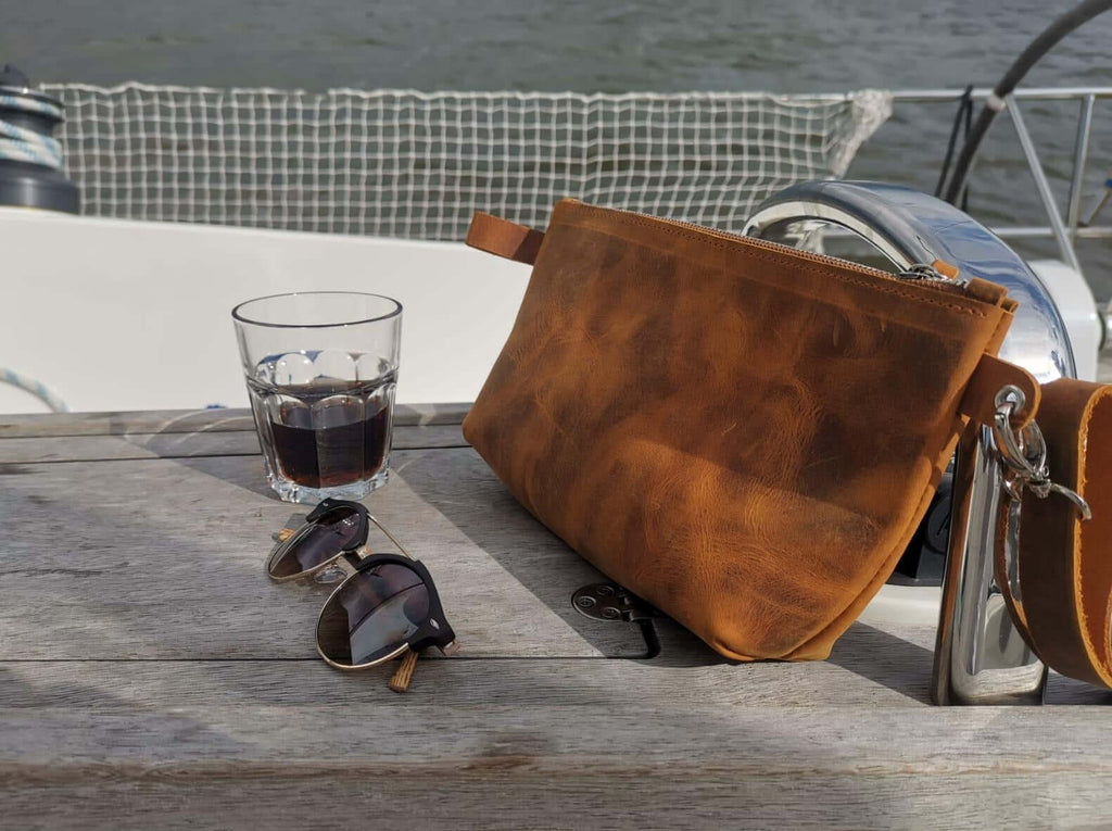 Leather Wristlet Clutch Bag | Camel - GAD Roots