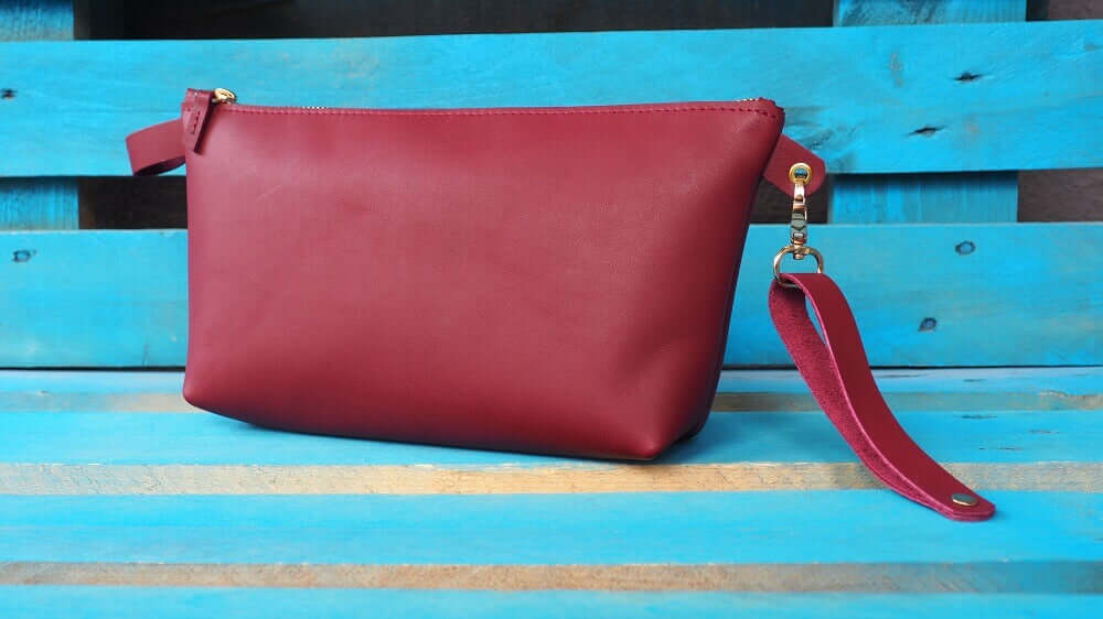 Leather Wristlet Clutch Bag | Claret Red - GAD Roots