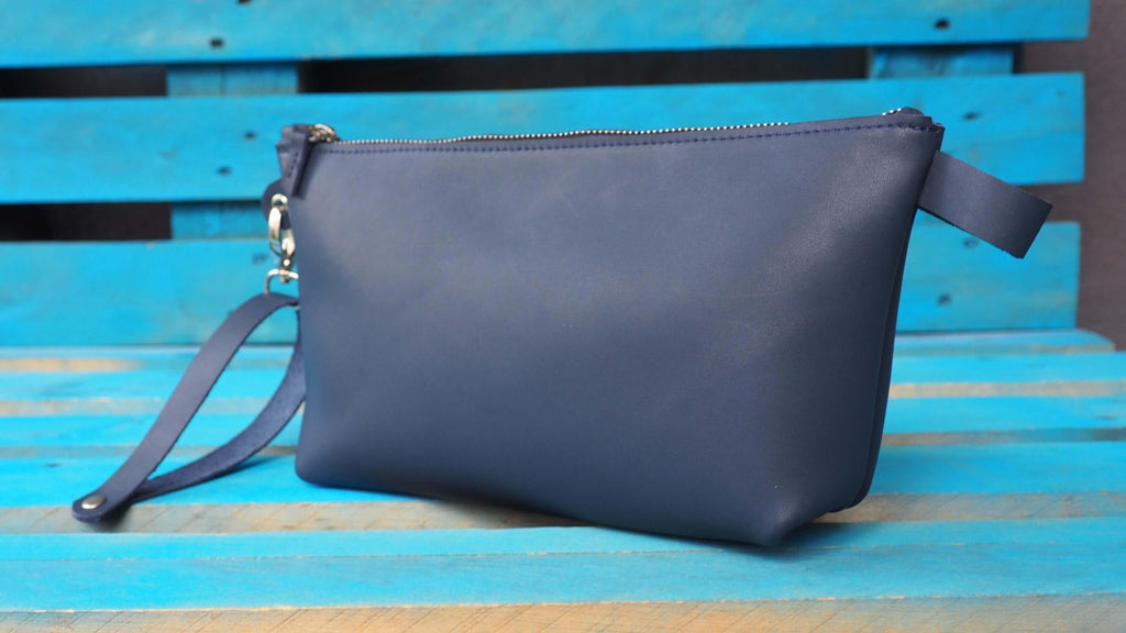 Leather Wristlet Clutch Bag | Navy Blue - GAD Roots