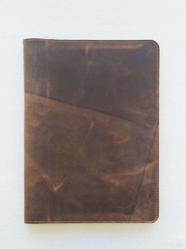 bifold leather portfolio case brown