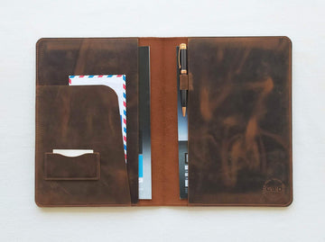 bifold leather portfolio case brown