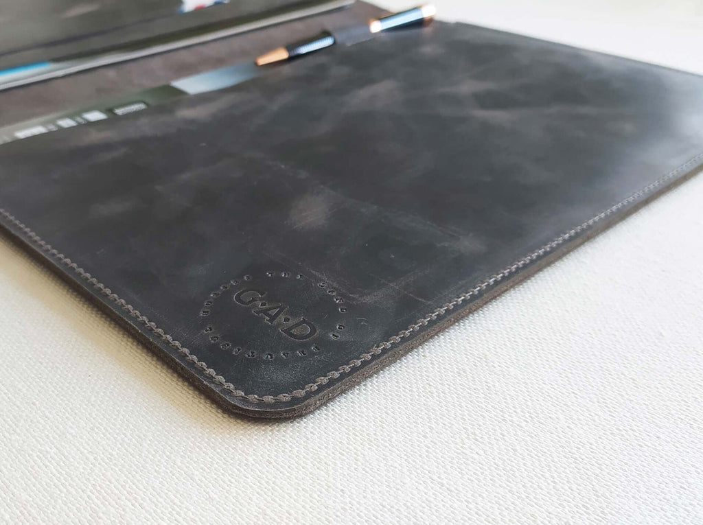 bifold leather portfolio case grey