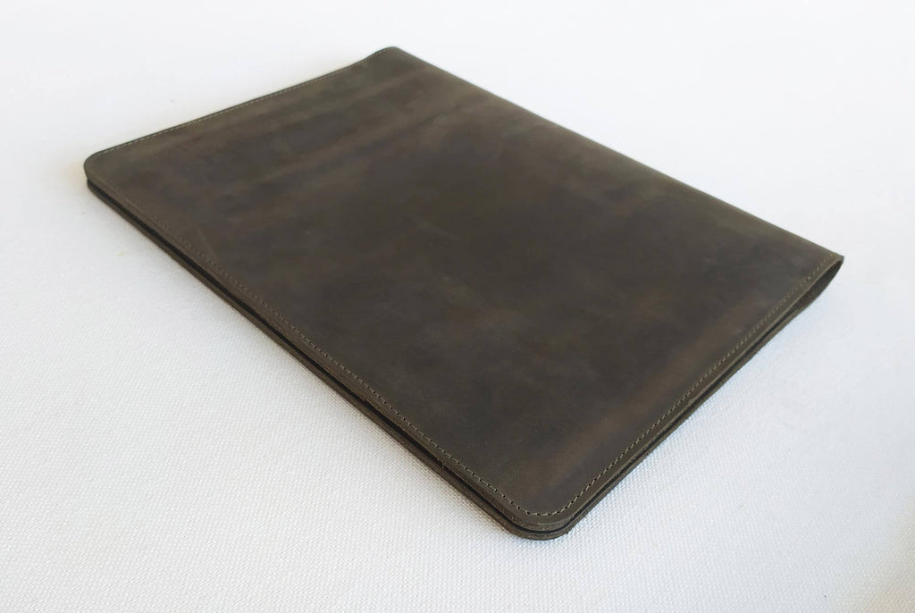 bifold leather portfolio case khaki green